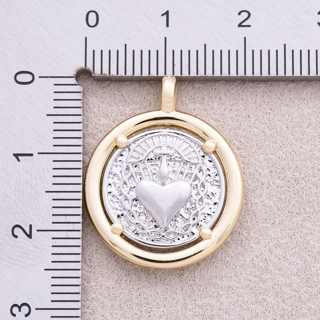 Two Tone Gold Plated Textured Heart Medallion Charm - Sold Each