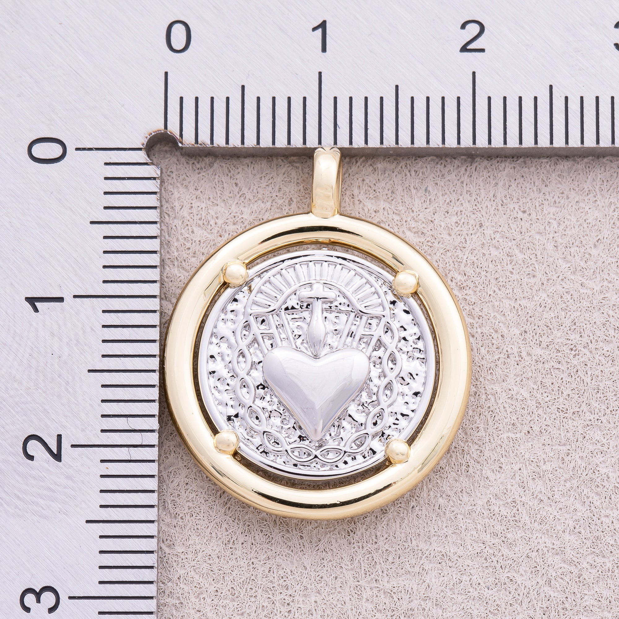 Two Tone Gold Plated Textured Heart Medallion Charm - Sold Each