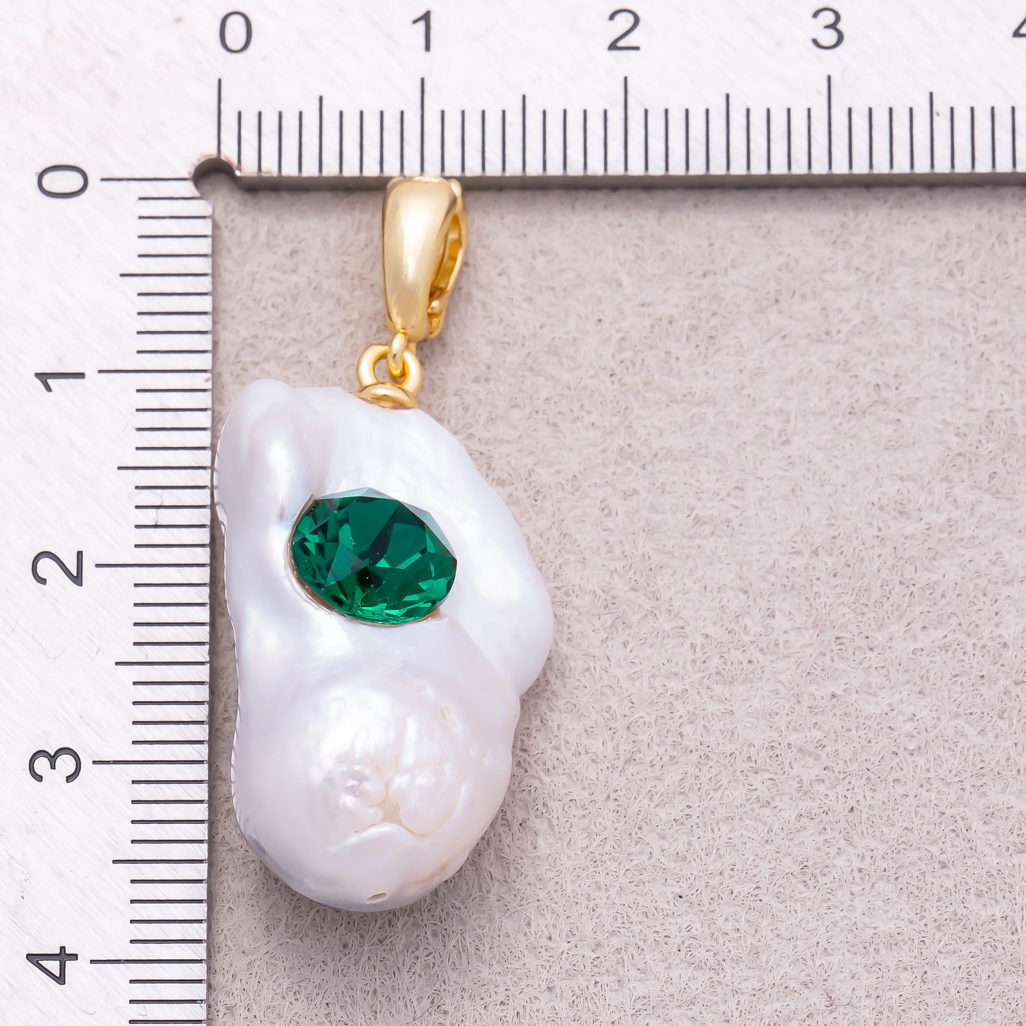 18K Gold Plated Green CZ White Freshwater Pearl Conch Shell Pendant - Sold Each