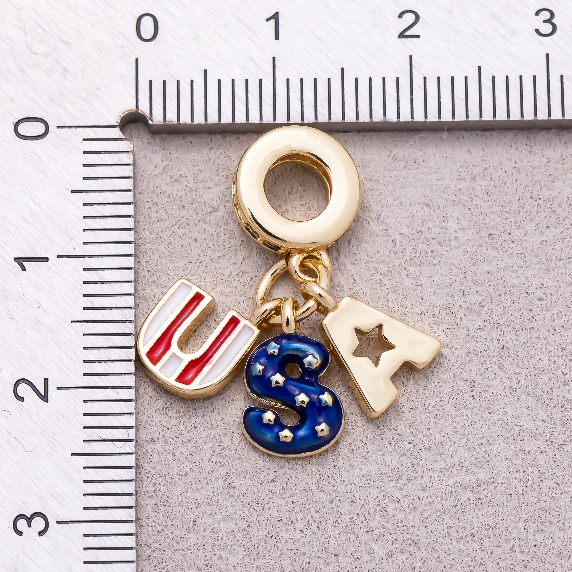 16K Gold Plated Clear CZ Letter USA Flag Enamel Pendant - Sold Each