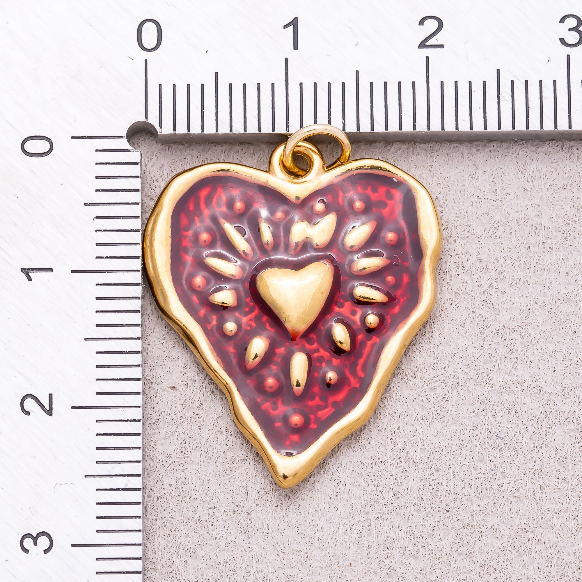 Gold PVD Stainless Steel Red Enamel Shining Heart Charm