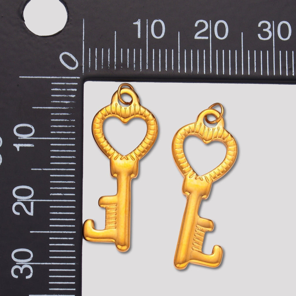 Launch Promo: 24K Gold PVD Stainless Steel Vintage Golden Love Heart Key Pendant | Sold Each