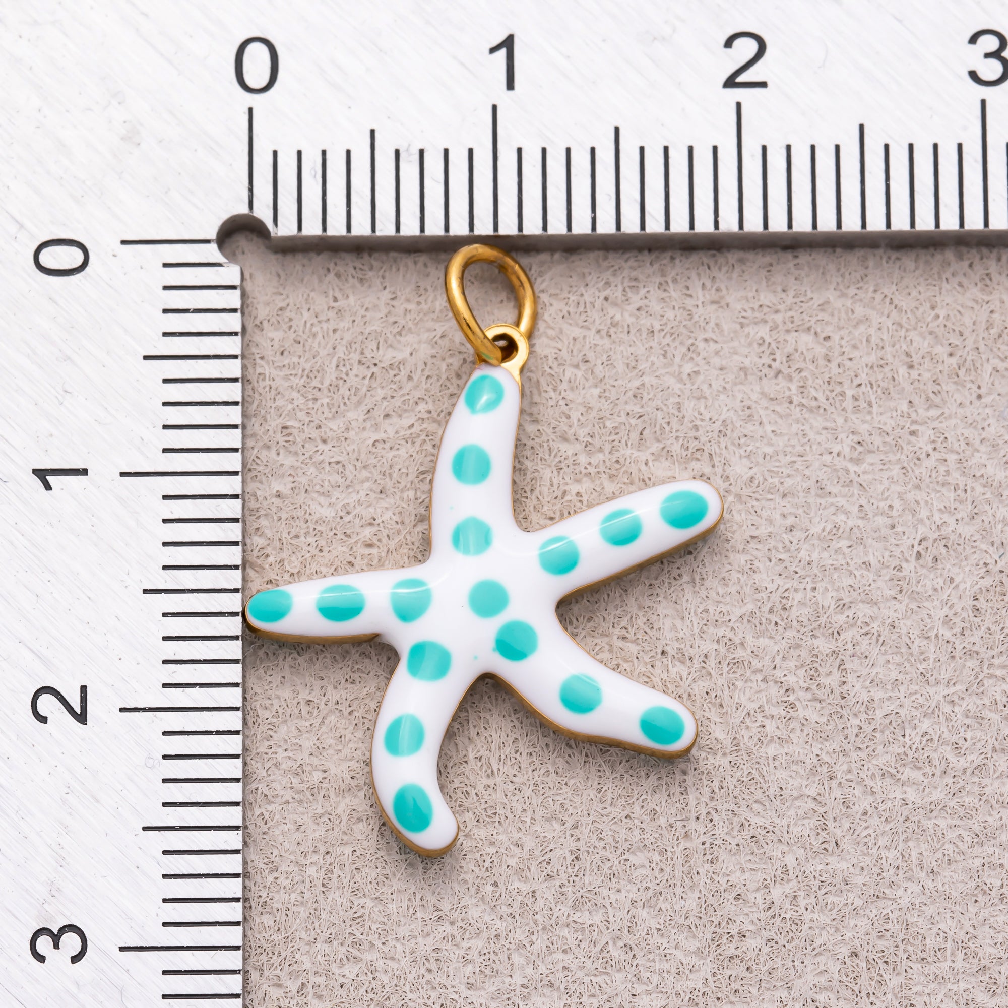 Gold PVD Stainless Steel Blue White Dotted Ocean Starfish 3D Multidimensional Charm