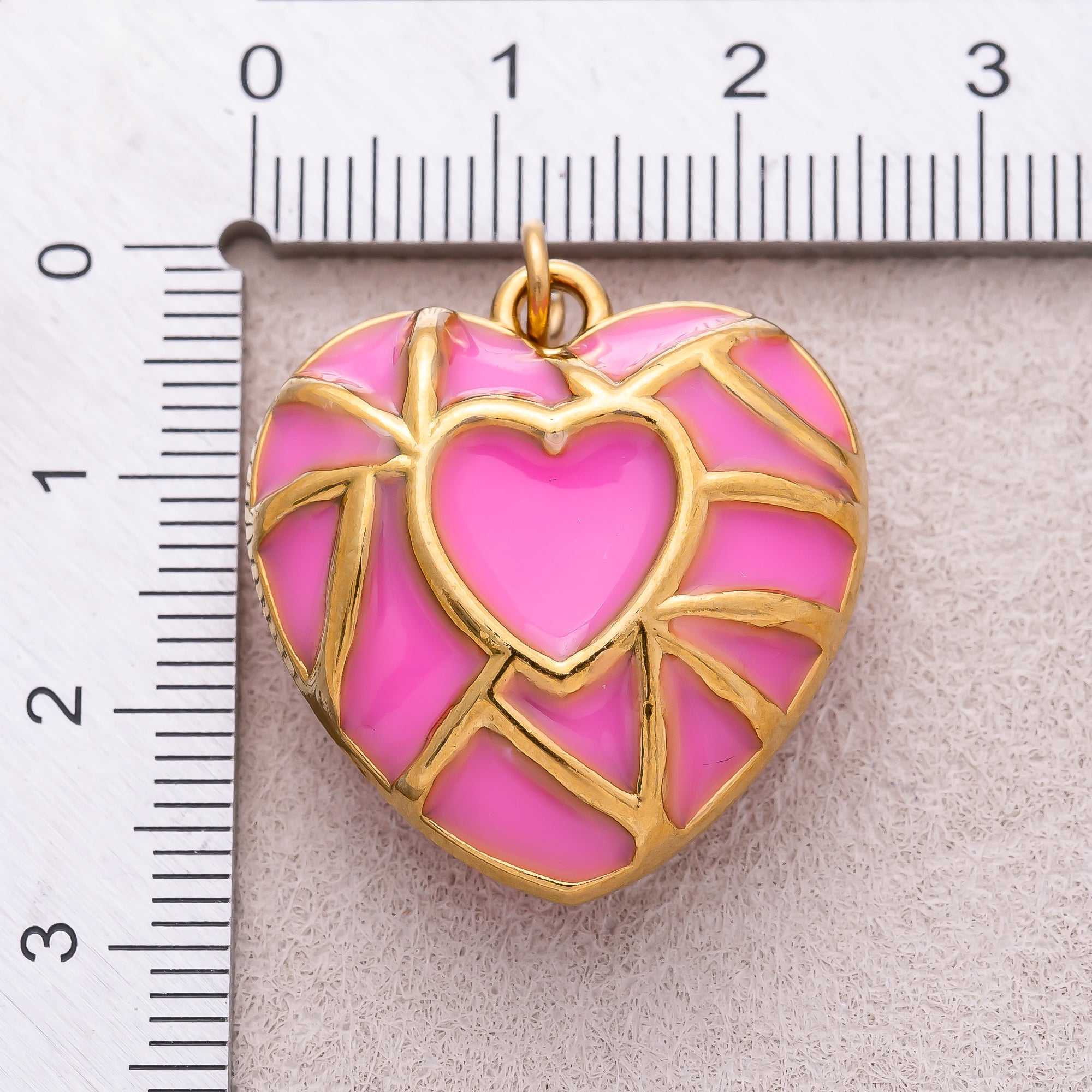 Gold PVD Stainless Steel Pink Mosaic Enamel Puffy Heart Charm