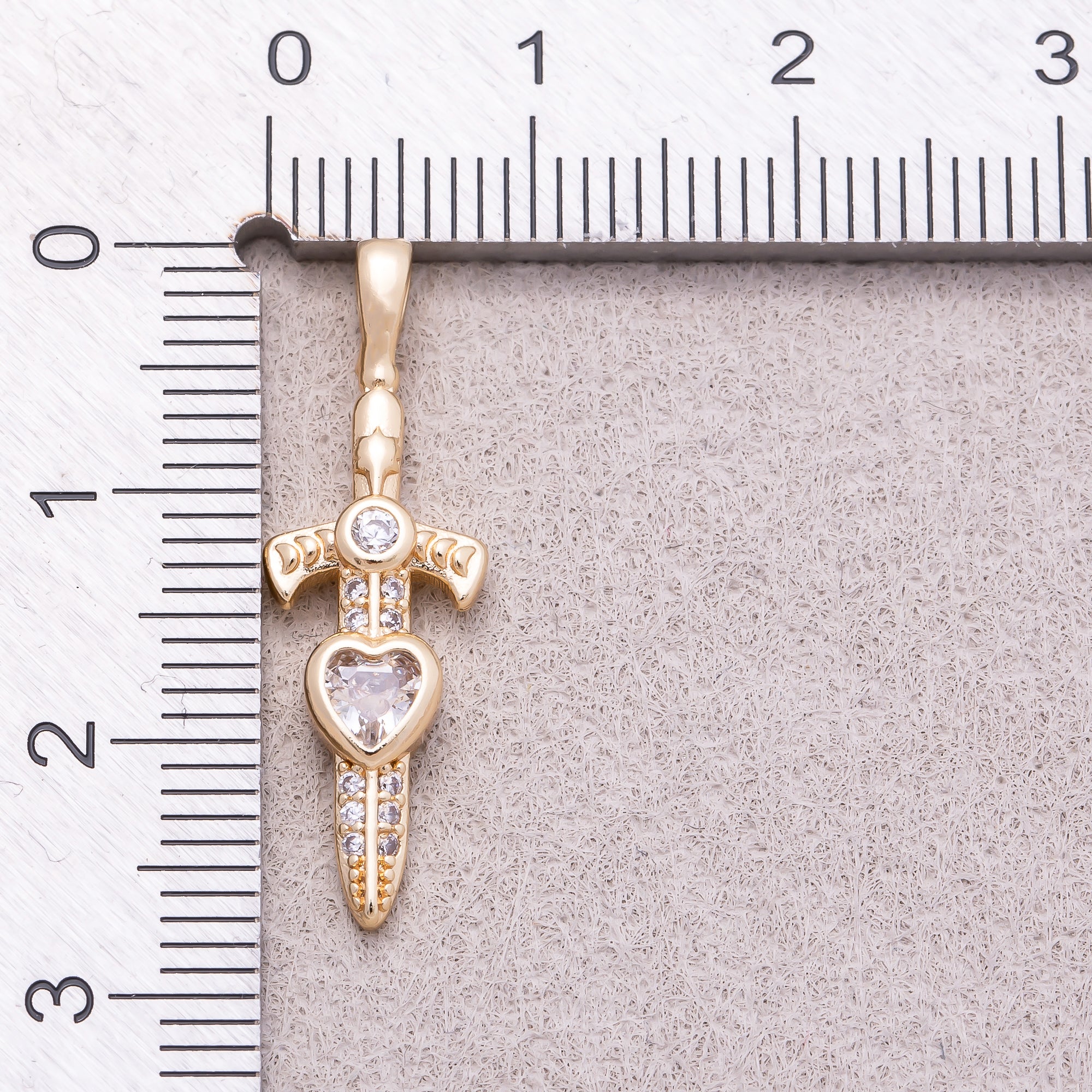 16K Gold Plated Heart CZ Religious Cross Sword Pendant - Sold Each