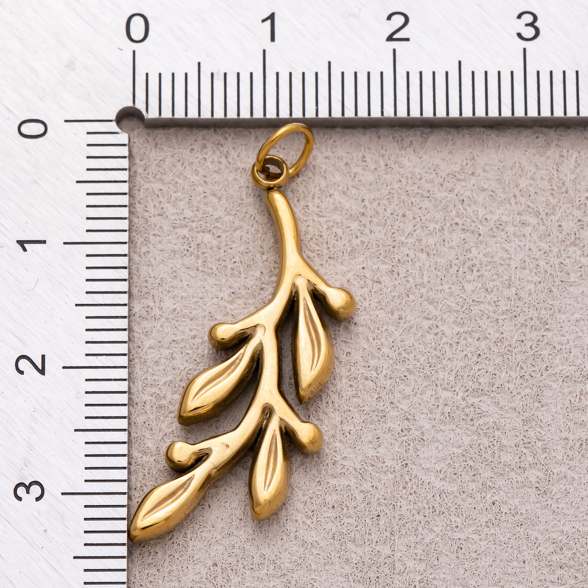 Gold PVD Stainless Steel Minimalist Branch Leaf Plant Charm