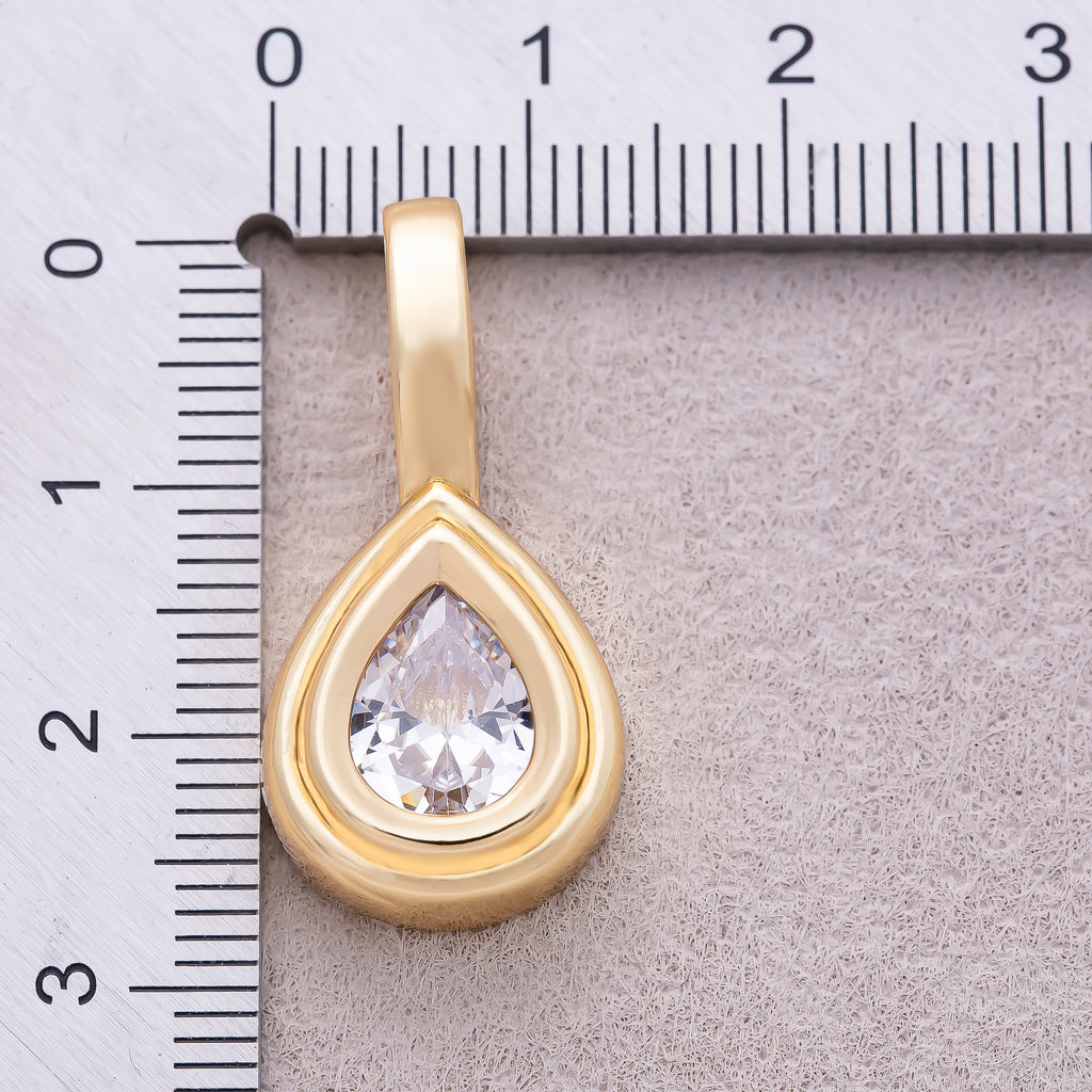 16K Gold Plated Clear CZ Teardrop Solitaire Bezel Pendant - Sold Each