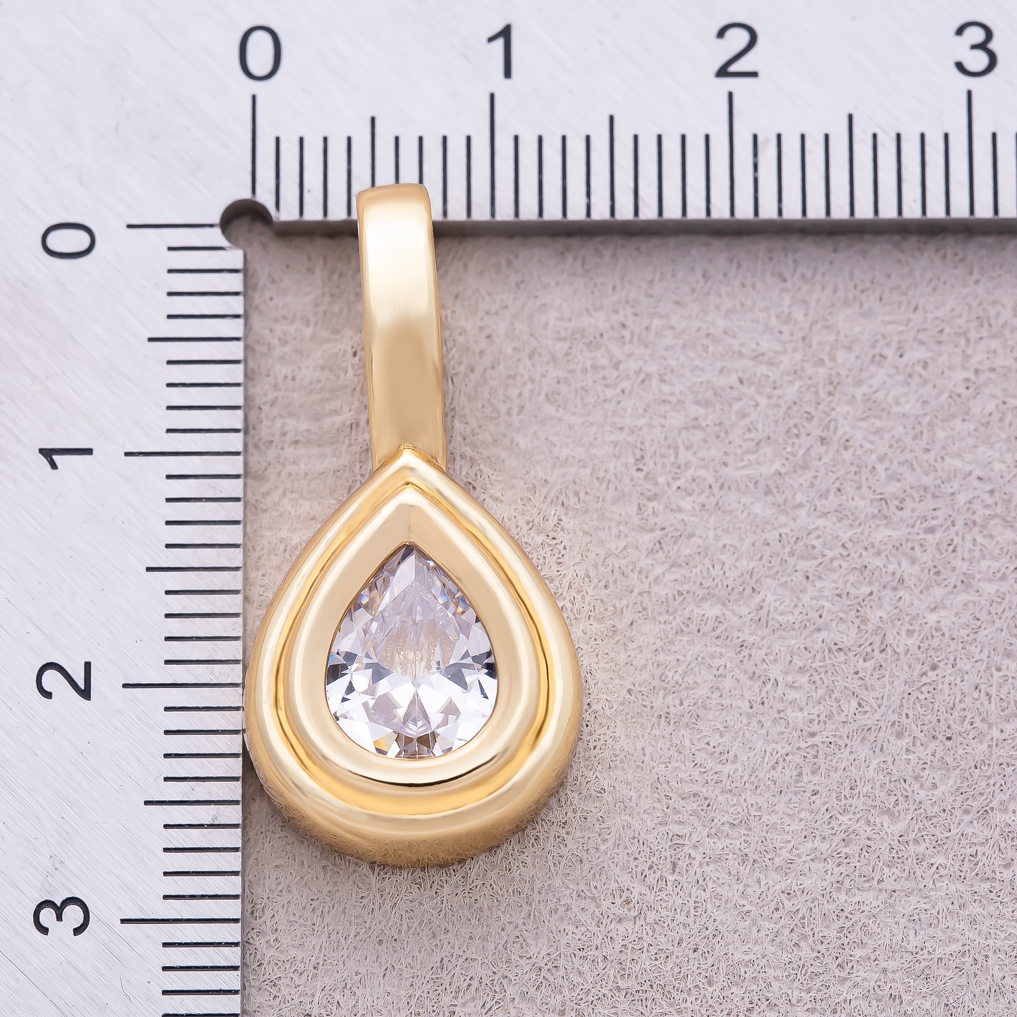16K Gold Plated Clear CZ Teardrop Solitaire Bezel Pendant - Sold Each