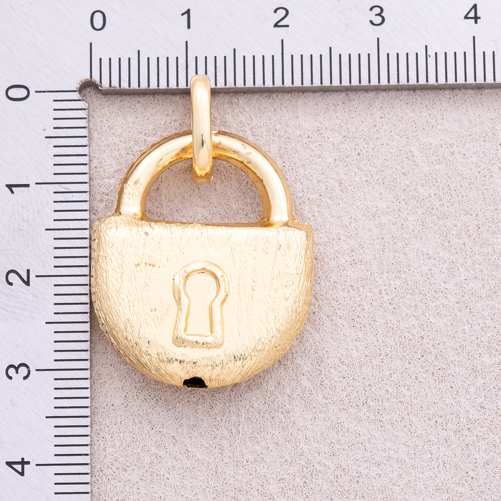 16K Gold Plated Minimalist Textured Padlock Charm - Sold Each