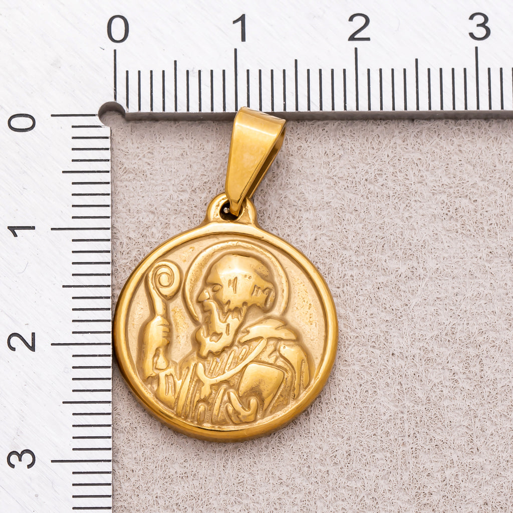 Gold PVD Stainless Steel Saint Benedict Religious Medallion Pendant Double Sided