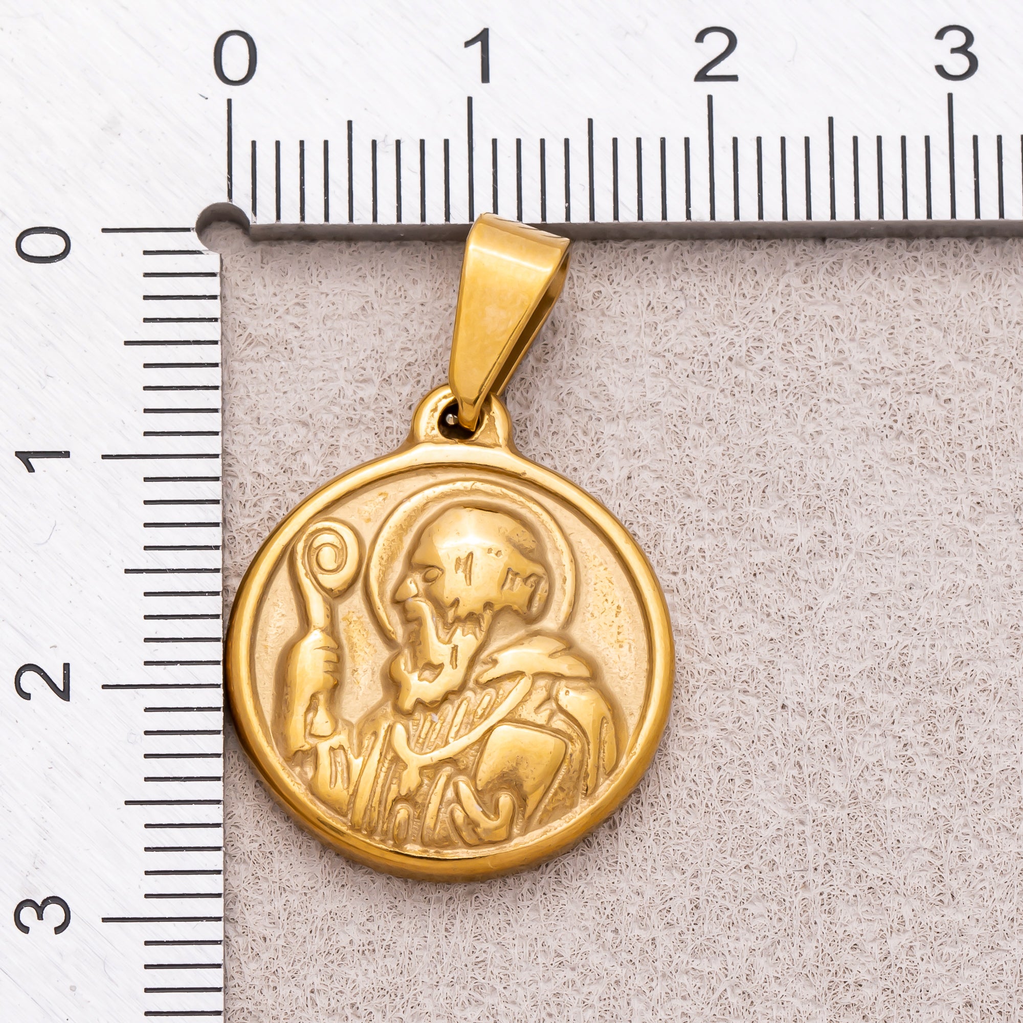 Gold PVD Stainless Steel Saint Benedict Religious Medallion Pendant Double Sided