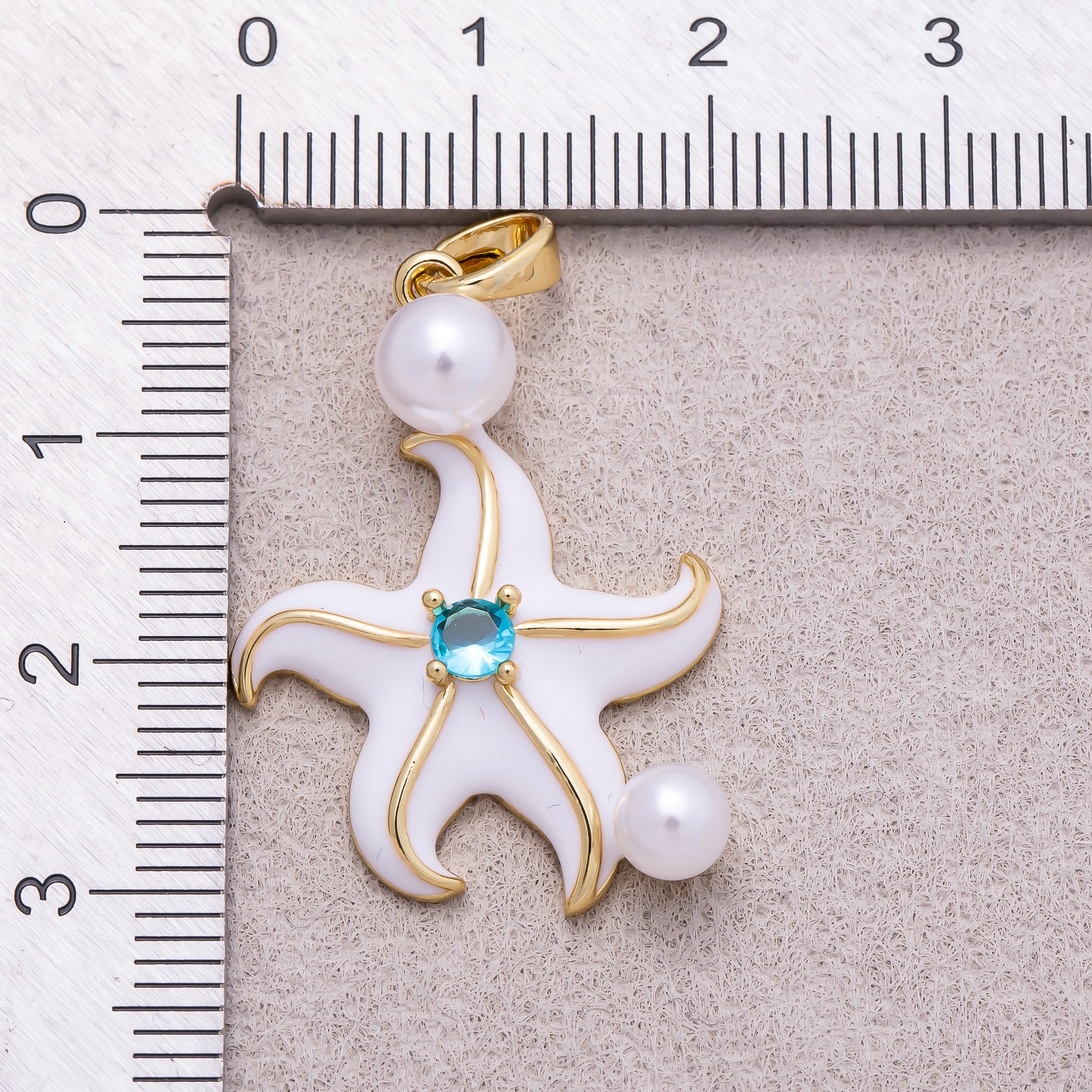 16K Gold Plated Shell Pearl Blue CZ Ocean Starfish Enamel Pendant - Sold Each