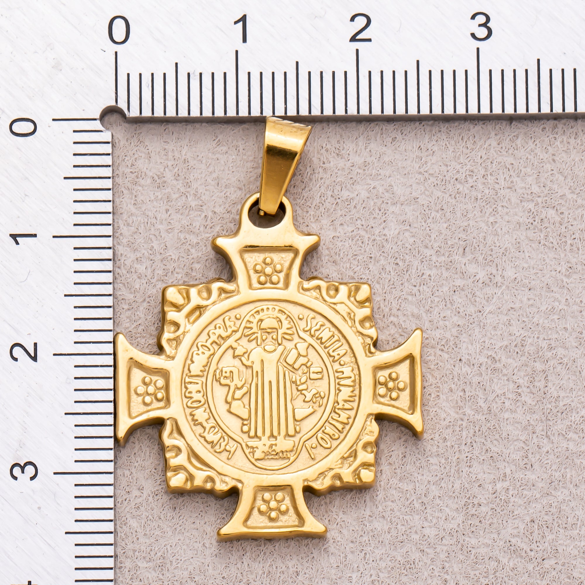 Gold PVD Stainless Steel Saint Benedict Cross Pendant