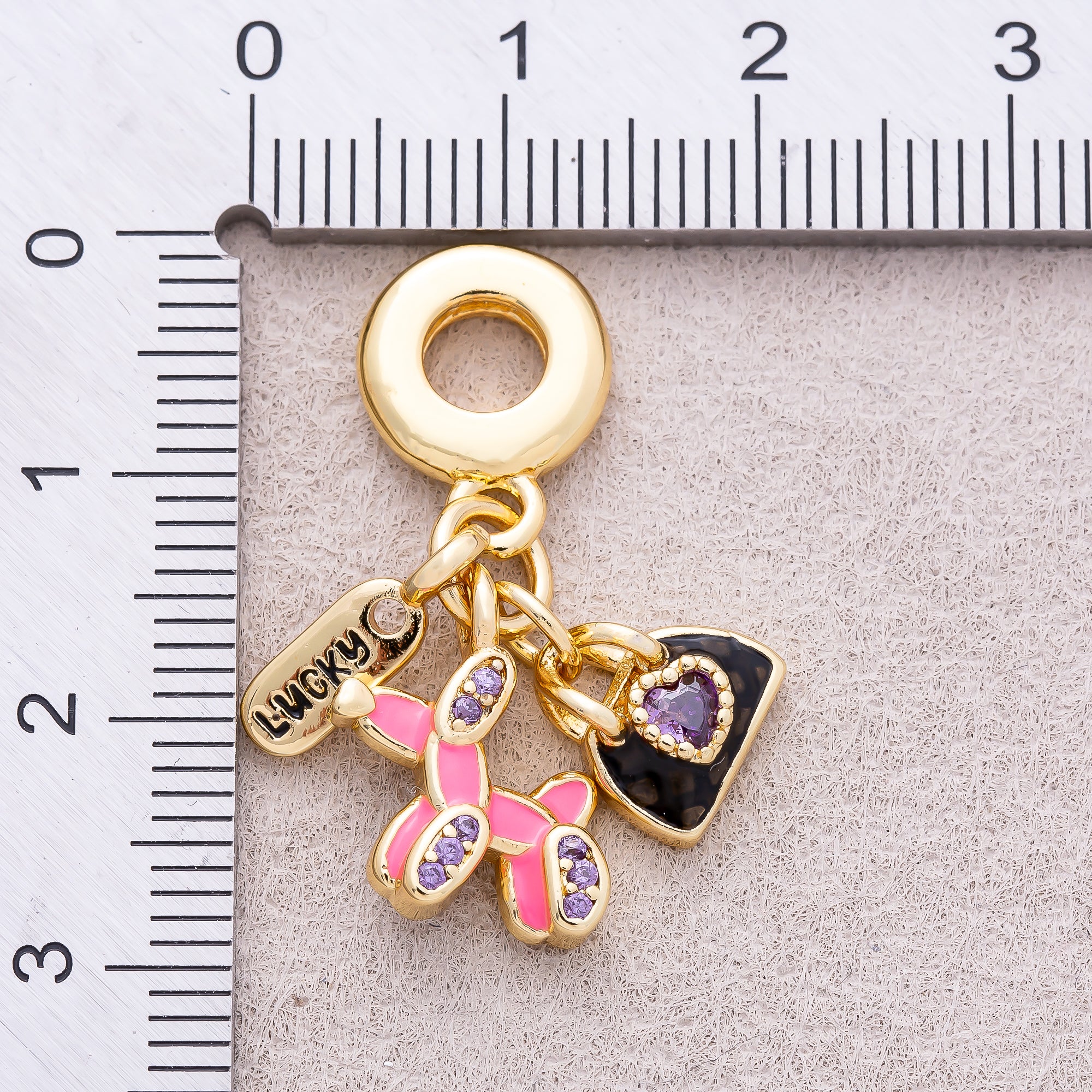 16K Gold Plated Multi-Dangle Dog, Handbag, and Lucky Tag Pendant - Sold Each