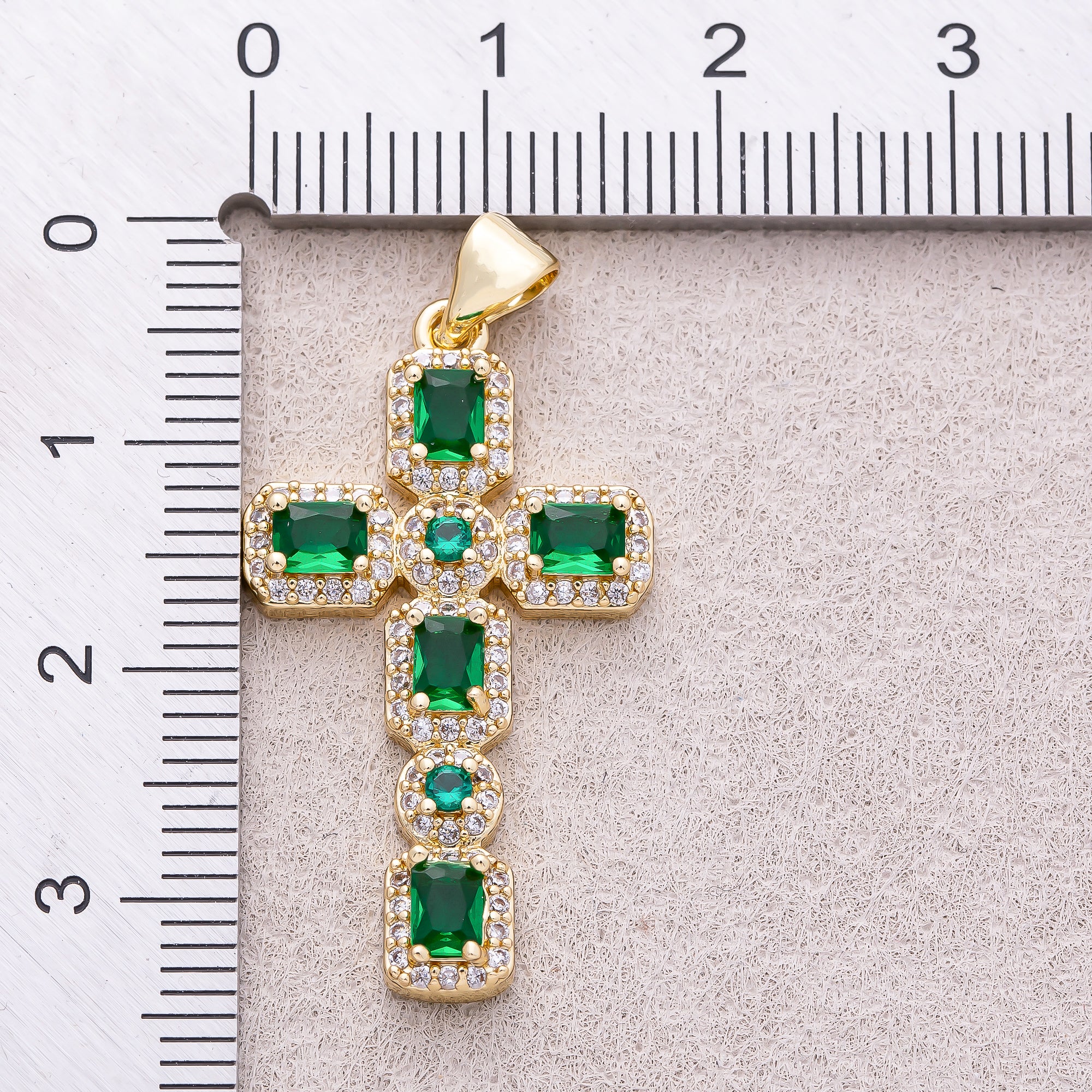 16K Gold Plated Micro Paved CZ Baguette Religious Cross Pendant - Sold Each