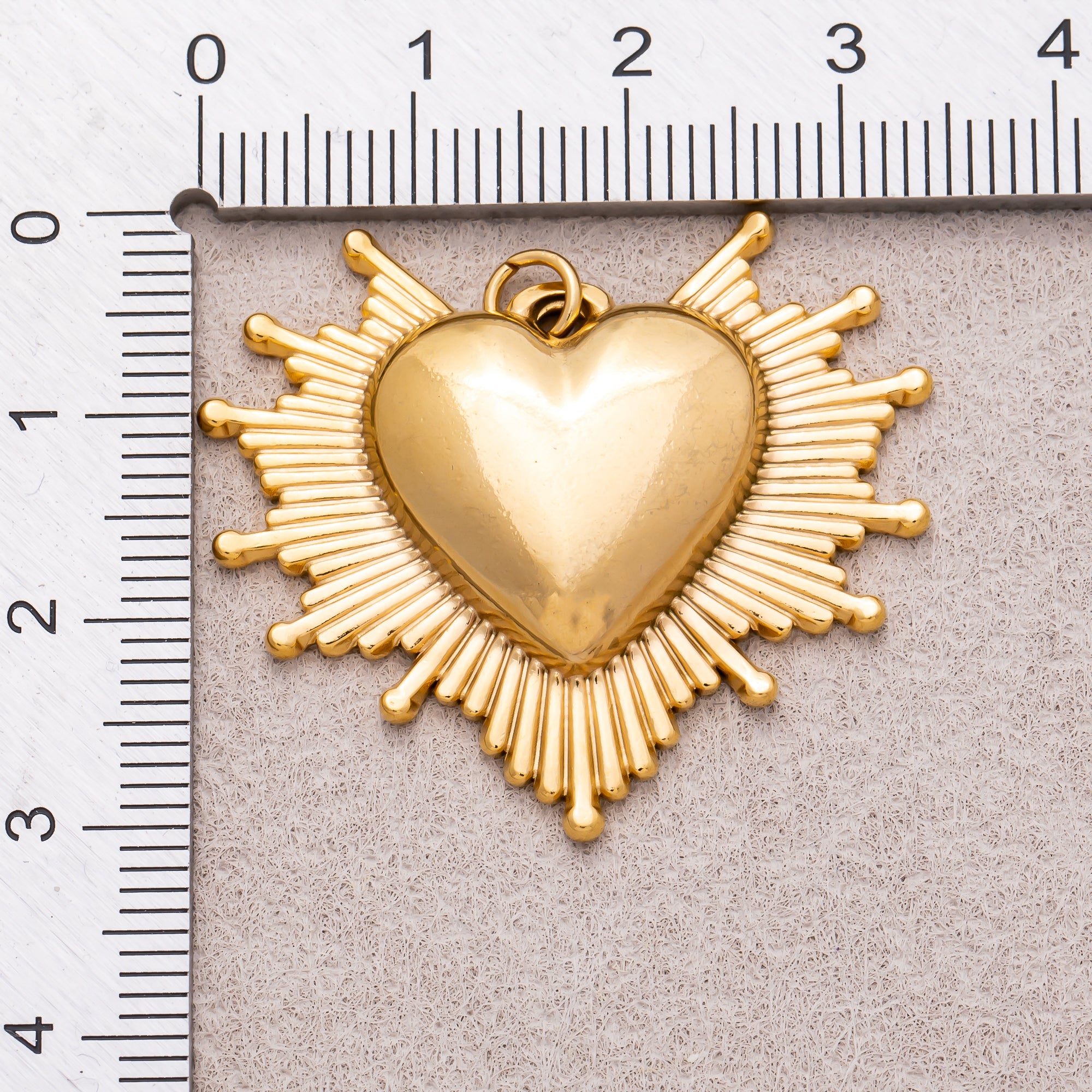 Gold PVD Stainless Steel Sunburst Sacred Heart Religious Charm