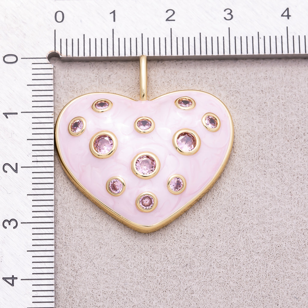 16K Gold Plated Pink CZ Mother of Pearl Chubby Love Heart Pendant - Sold Each