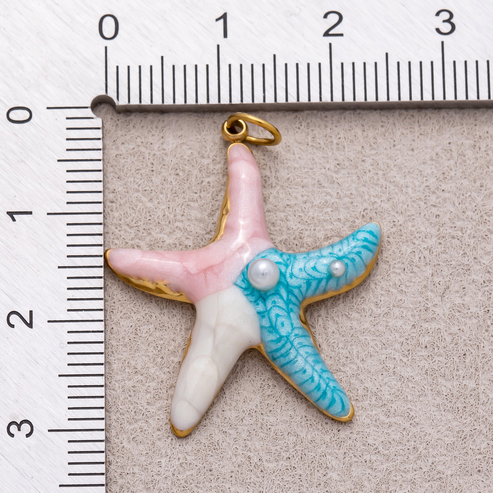 Gold PVD Stainless Steel Shell Pearl Enamel Art Starfish Pendant