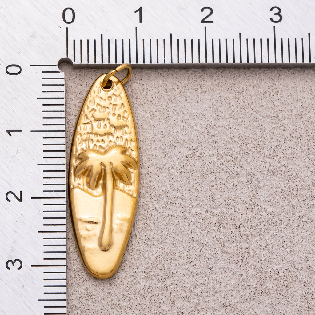 Gold PVD Stainless Steel Surfer Nautical Palm Tree Beach Charm