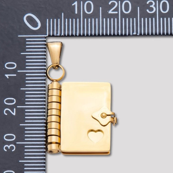 Launch Promo: 18K Gold PVD Stainless Steel Openable Turn Page Dairy Book Pendant | Sold Each