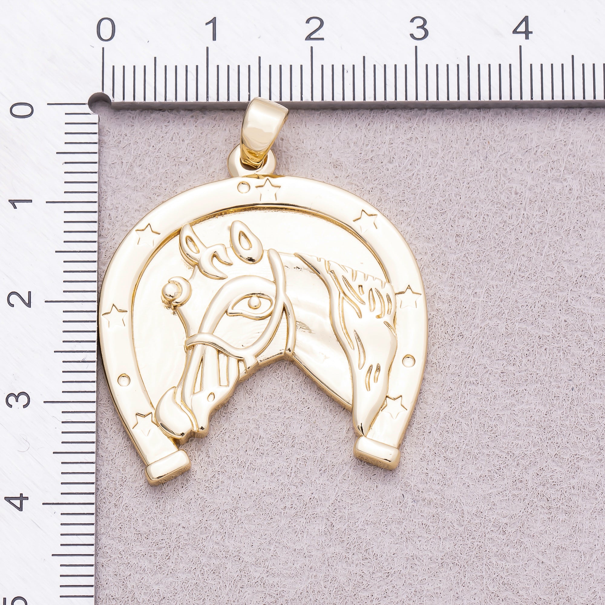 16K Gold Plated Lucky Horseshoe Medallion Horse Pendant - Sold Each