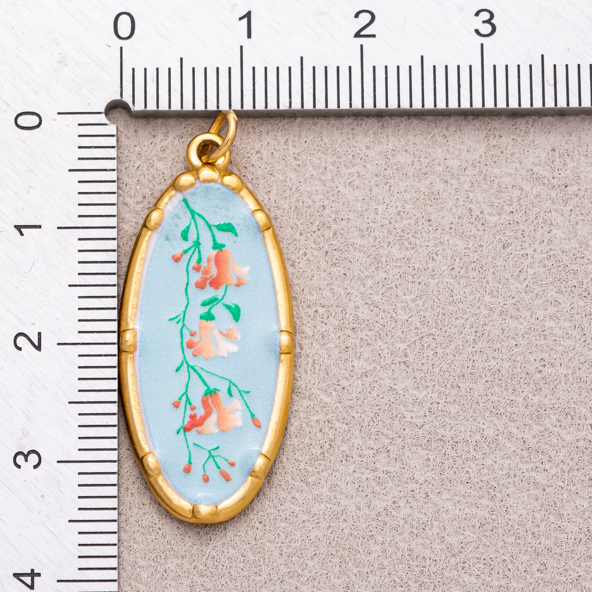 Gold PVD Stainless Steel Hand-Painted Colorful Vintage Oval Artistic Botanical Charm