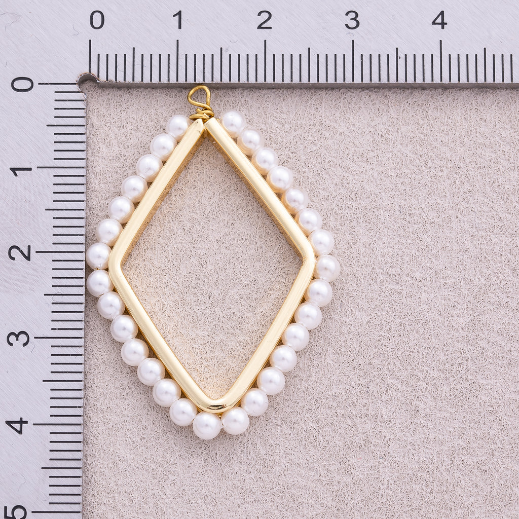 16K Gold Plated Shell Pearl Open Rhombus Geometric Charm - Sold Each