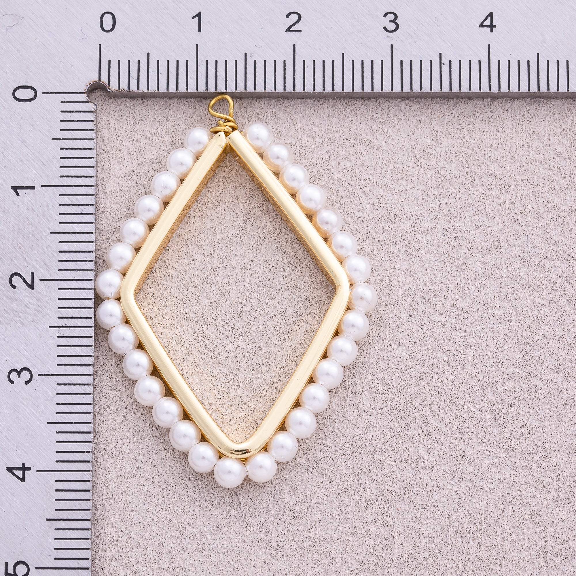 16K Gold Plated Shell Pearl Open Rhombus Geometric Charm - Sold Each