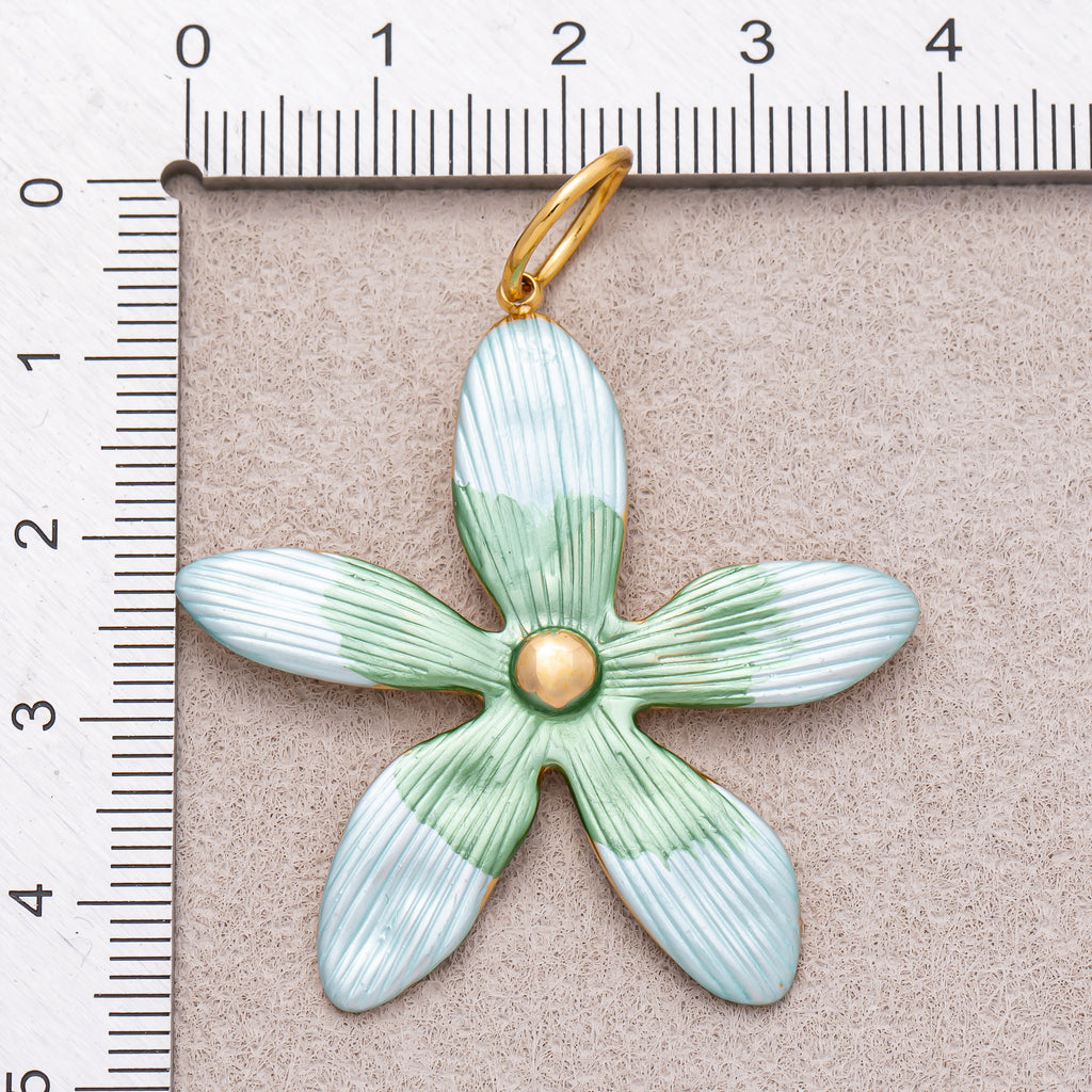 Gold PVD Stainless Steel Pink, Green, Black Enamel Gradient Flower Charm