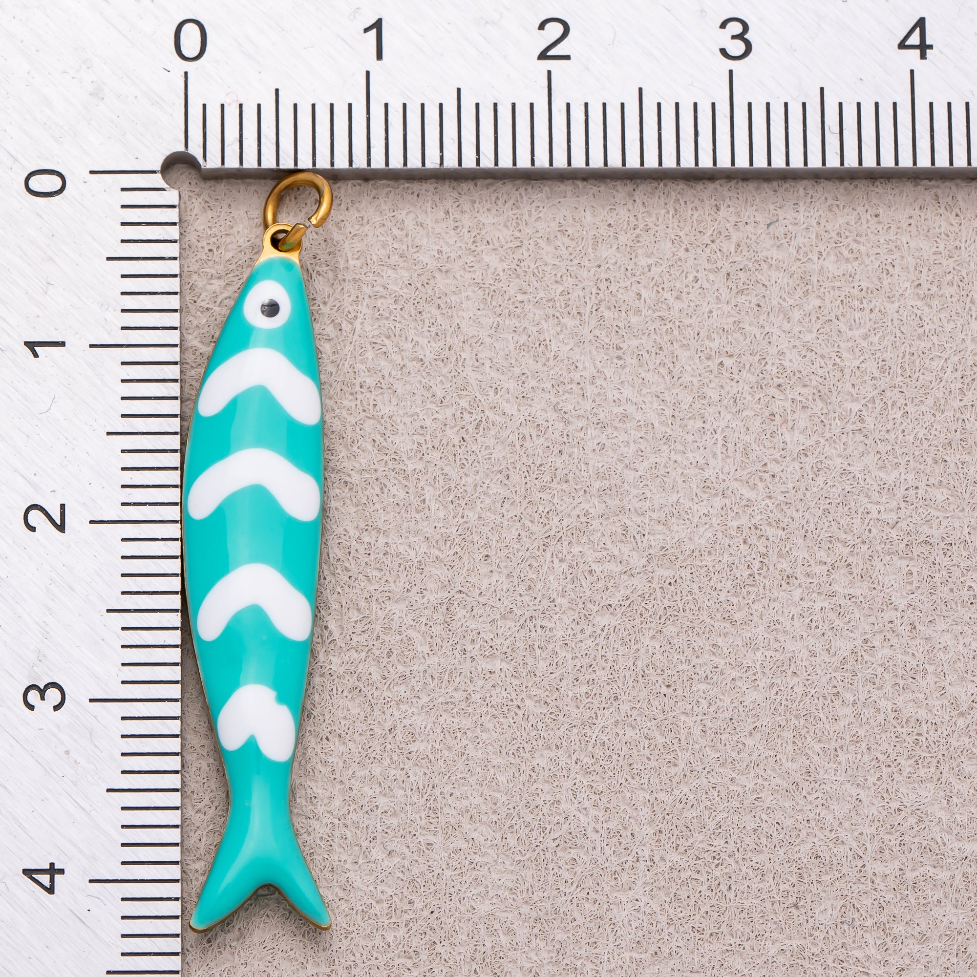 Gold PVD Stainless Steel Pink, Blue White-Lined Fish Sea 3D Multidimensional Charm