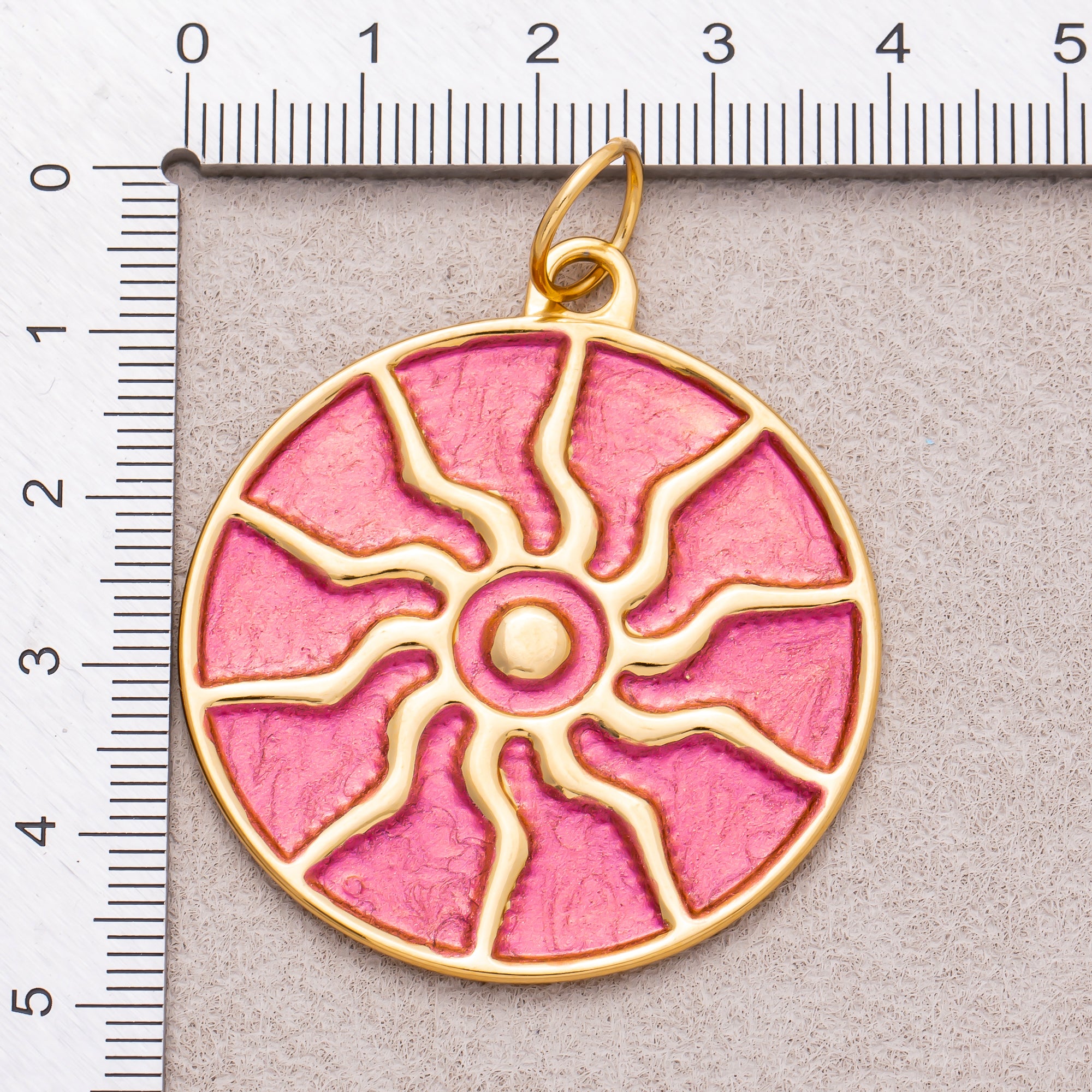 Gold PVD Stainless Steel Red Enamel Eclipse Medallion Charm