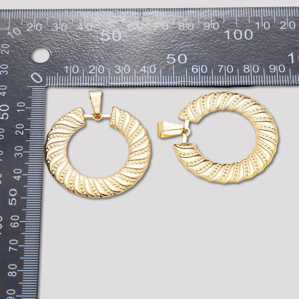 Launch Promo: 18K Gold PVD Stainless Steel Open Circle Swirl Ribbed Pendant | Sold Each