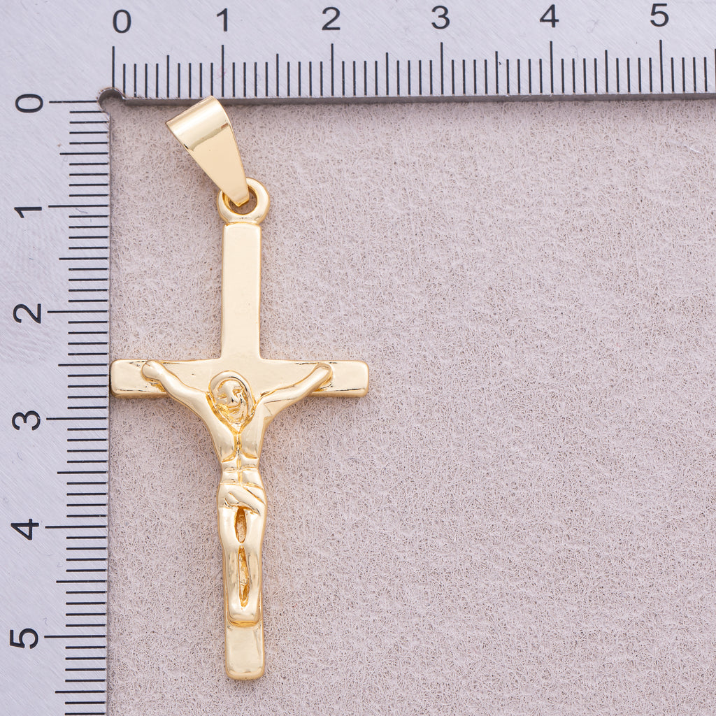 16K Gold Plated Minimalist Jesus Cross Pendant - Sold Each