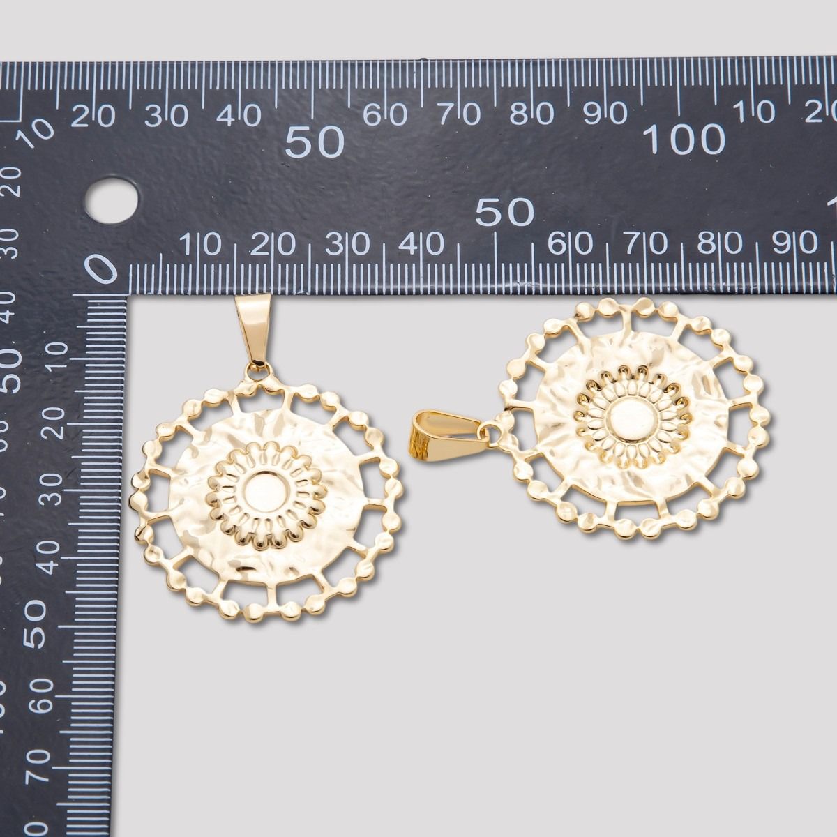 Launch Promo: 18K Gold PVD Stainless Steel Sunburst Lace Medallion Pendant | Sold Each
