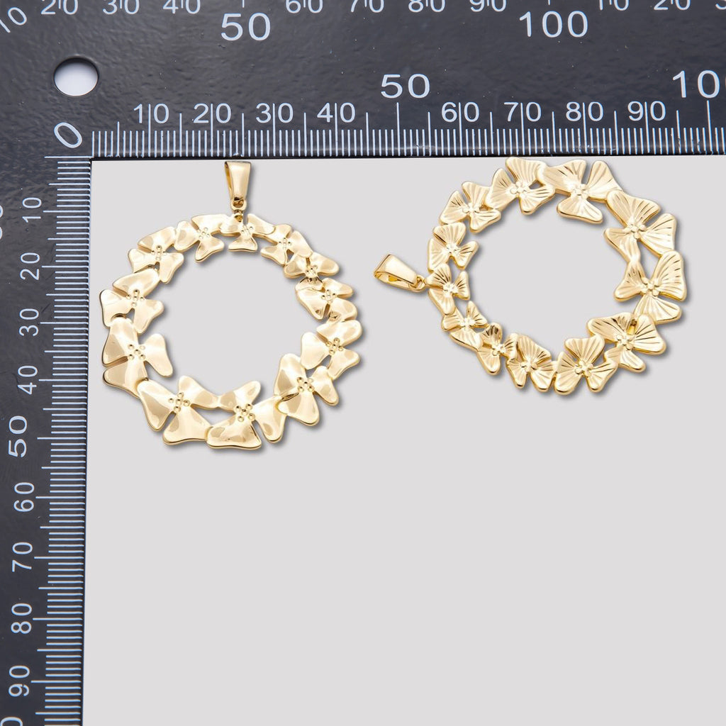 Launch Promo: 18K Gold PVD Stainless Steel Vintage Flower Framed Hammered Pendant | Sold Each