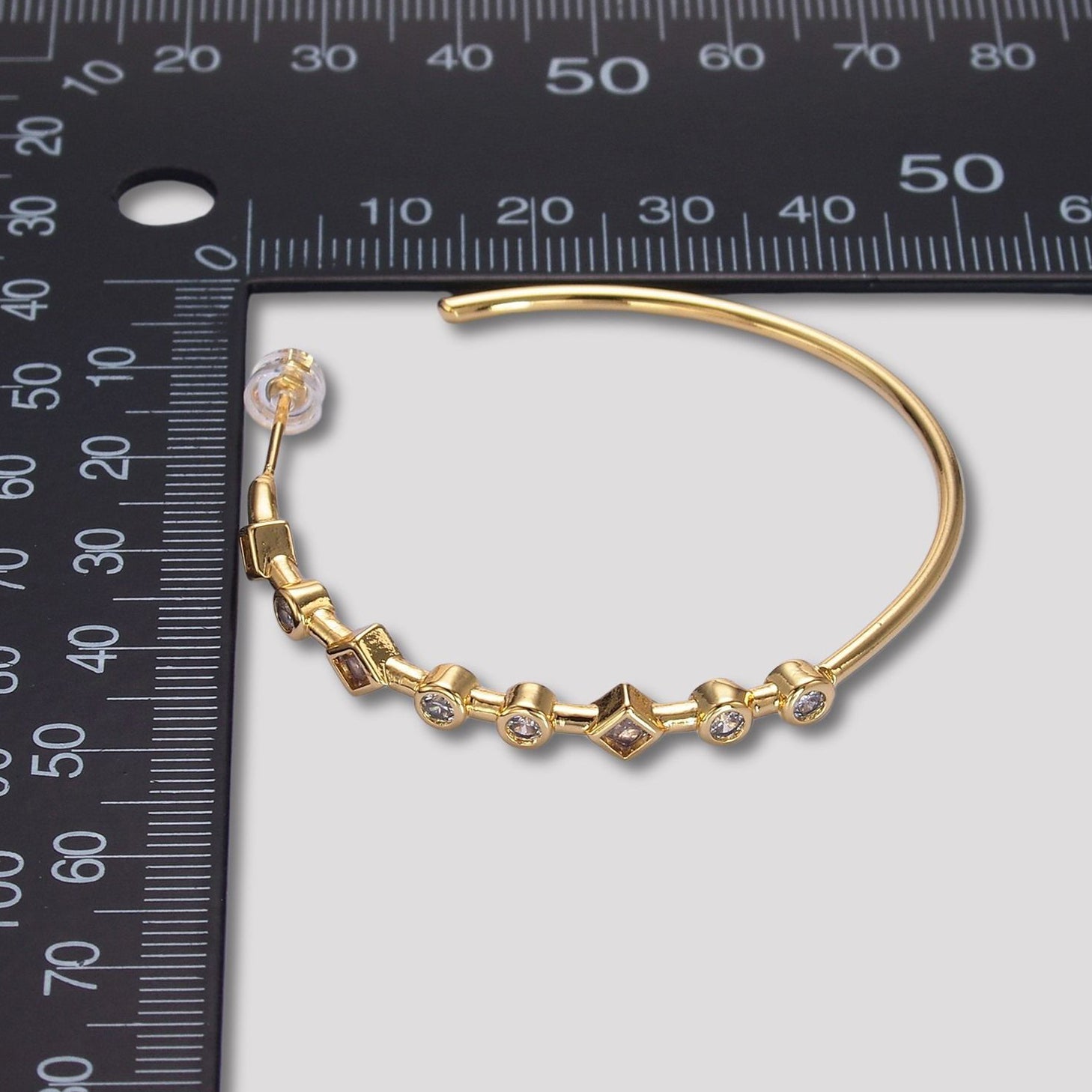 Launch Promo: 24K Gold PVD Stainless Steel Multi Cut CZ Geometric Hoop Statement Stud Earring