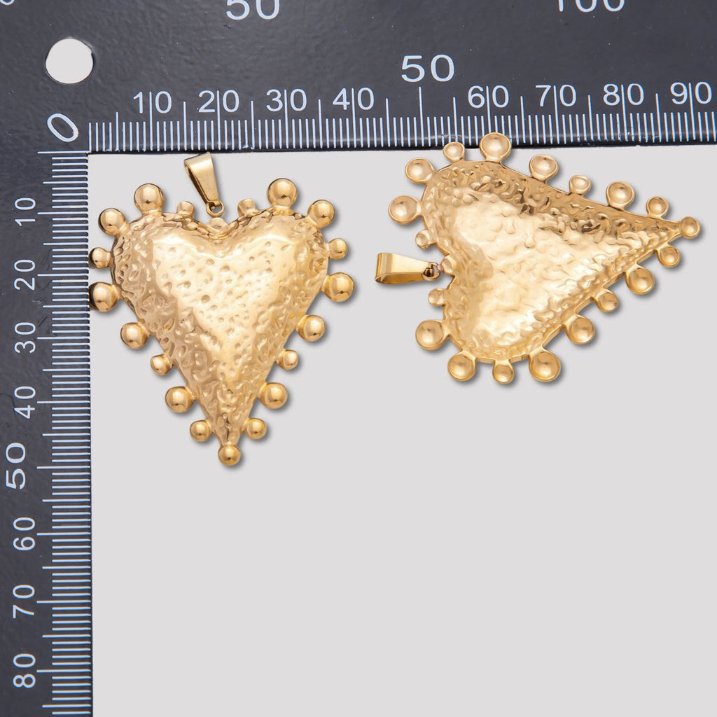 Launch Promo: 18K Gold PVD Stainless Steel Vintage Sunbeam Hammered Heart Pendant | Sold Each