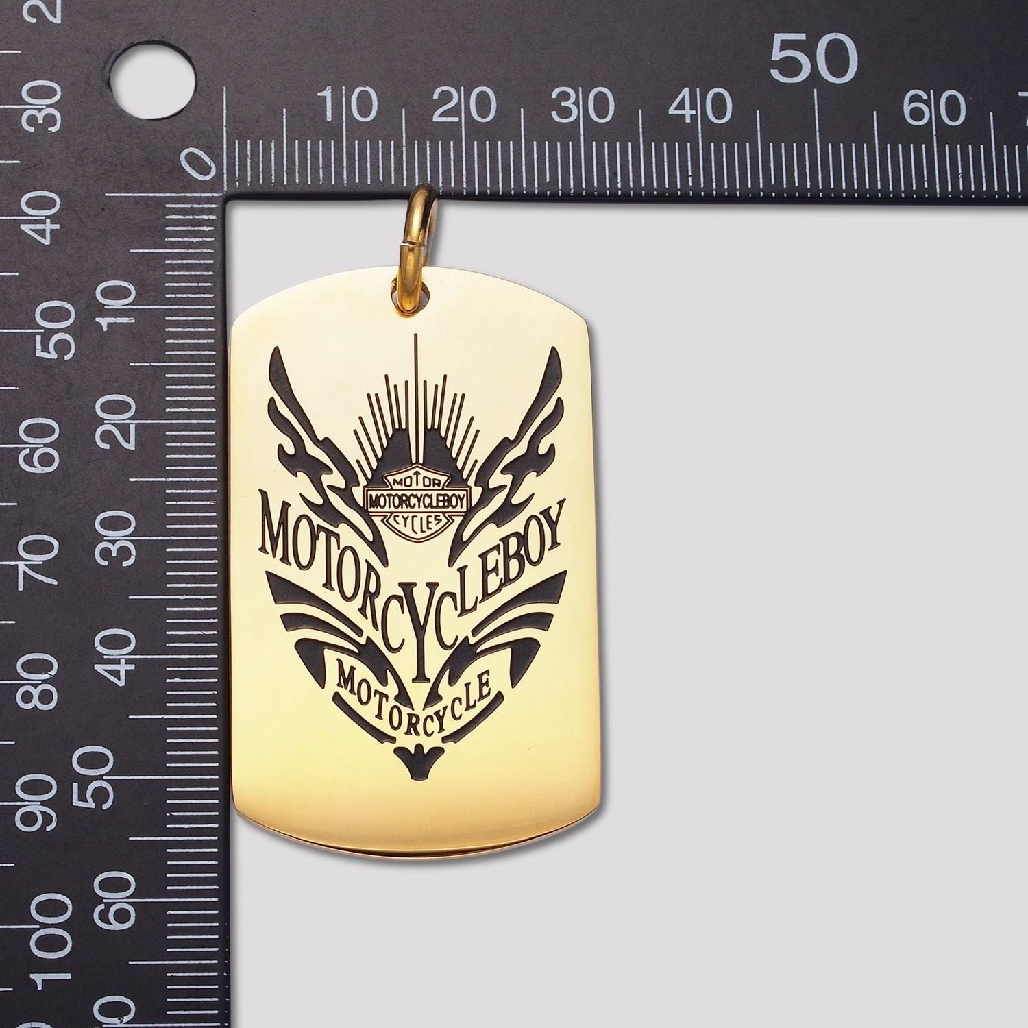 Launch Promo: 24K Gold PVD Stainless Steel Motorcycle Boy Rectangular Tag Pendant in Gold & Silver | Sold Each