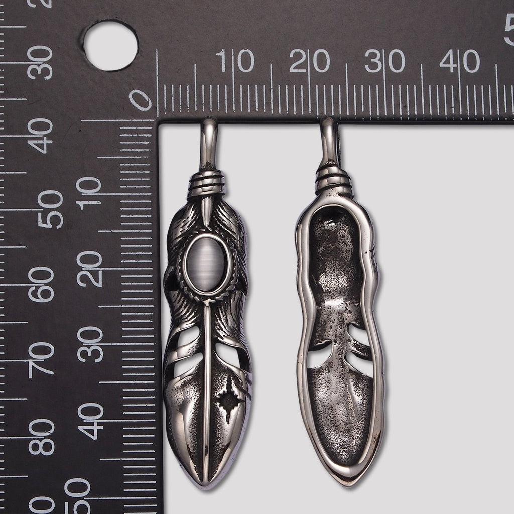 Launch Promo: Stainless Steel Moonstone Feather Pendant | Sold Each