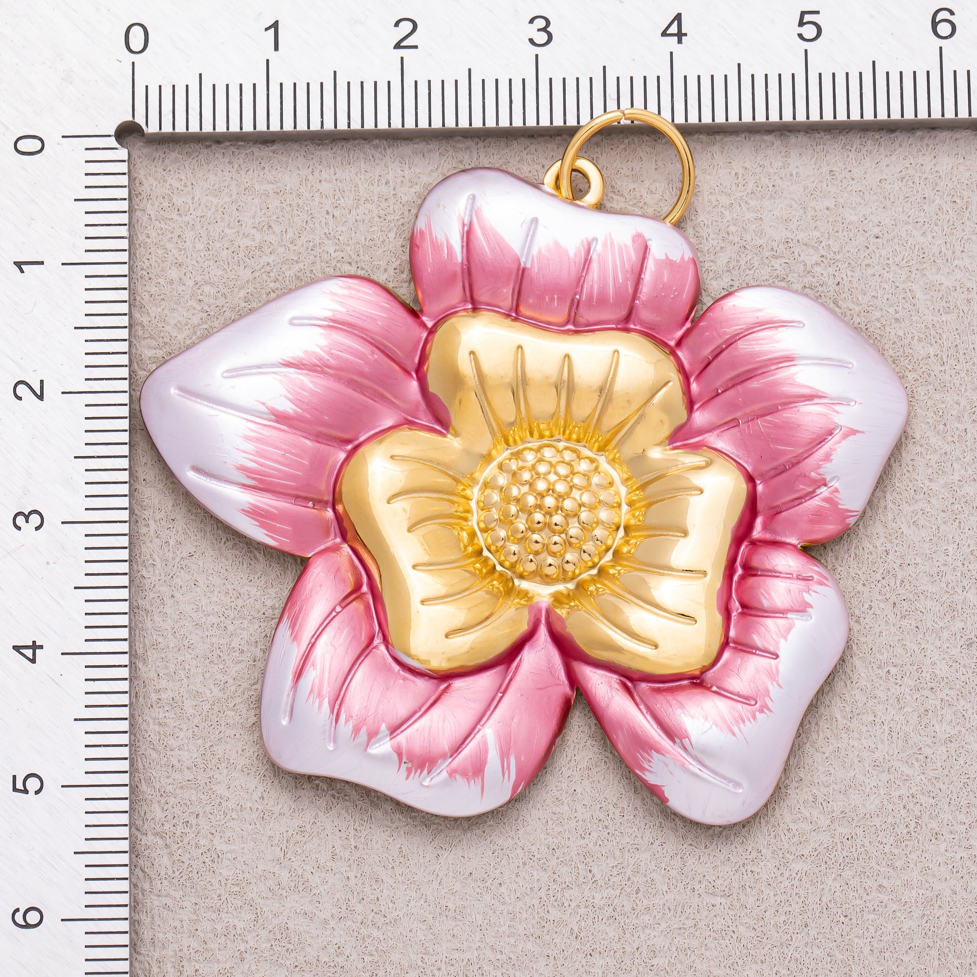 Gold PVD Stainless Steel Pink, Blue, Black Enamel Blooming Flower Charm
