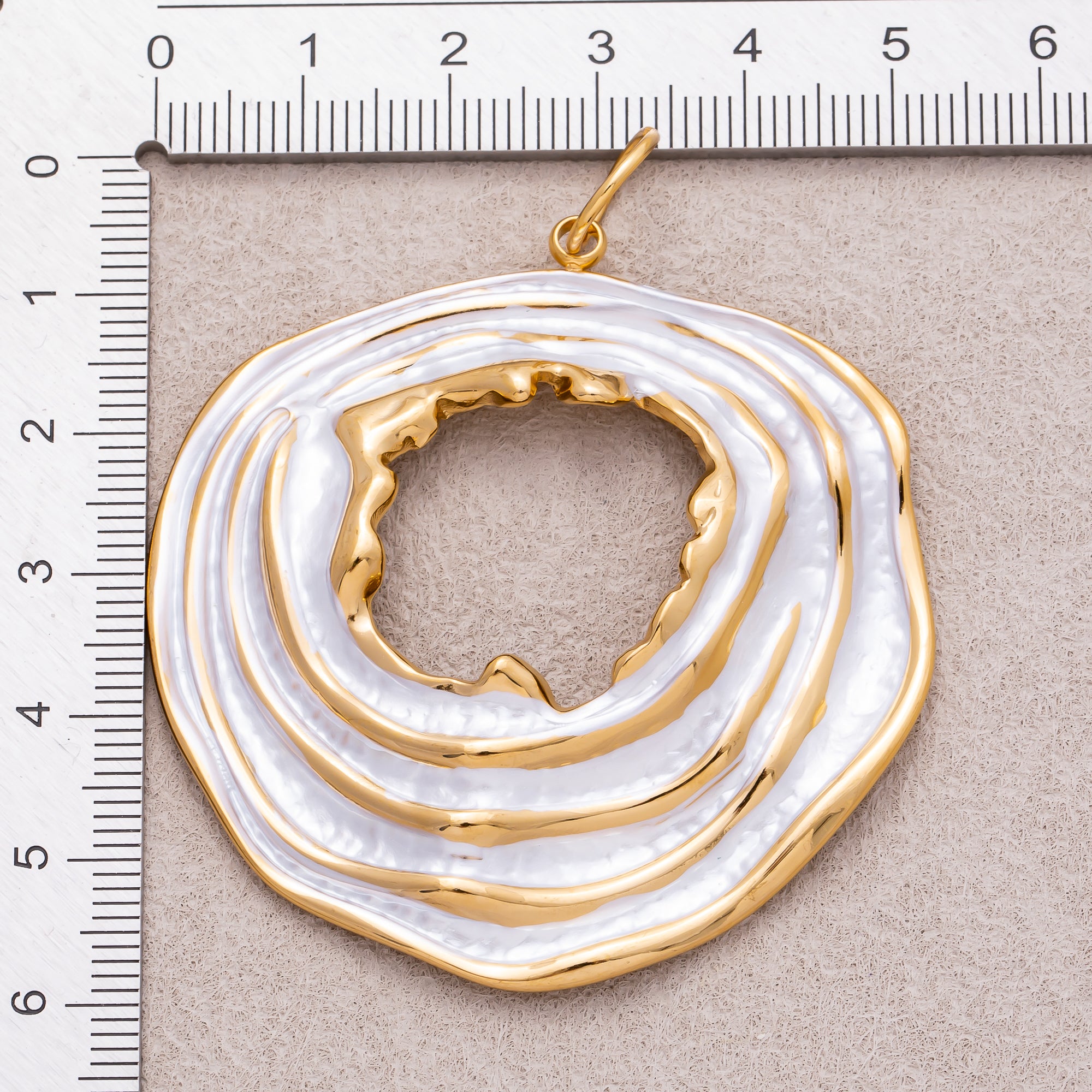 Gold PVD Stainless Steel Black and White Enamel Irregular Oval Multiple Layers Charm
