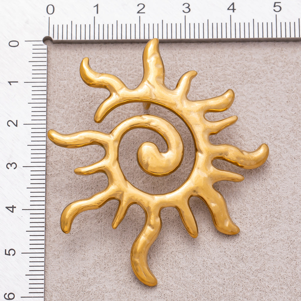 Gold PVD Stainless Steel Celestial Tribal Sun Pendant
