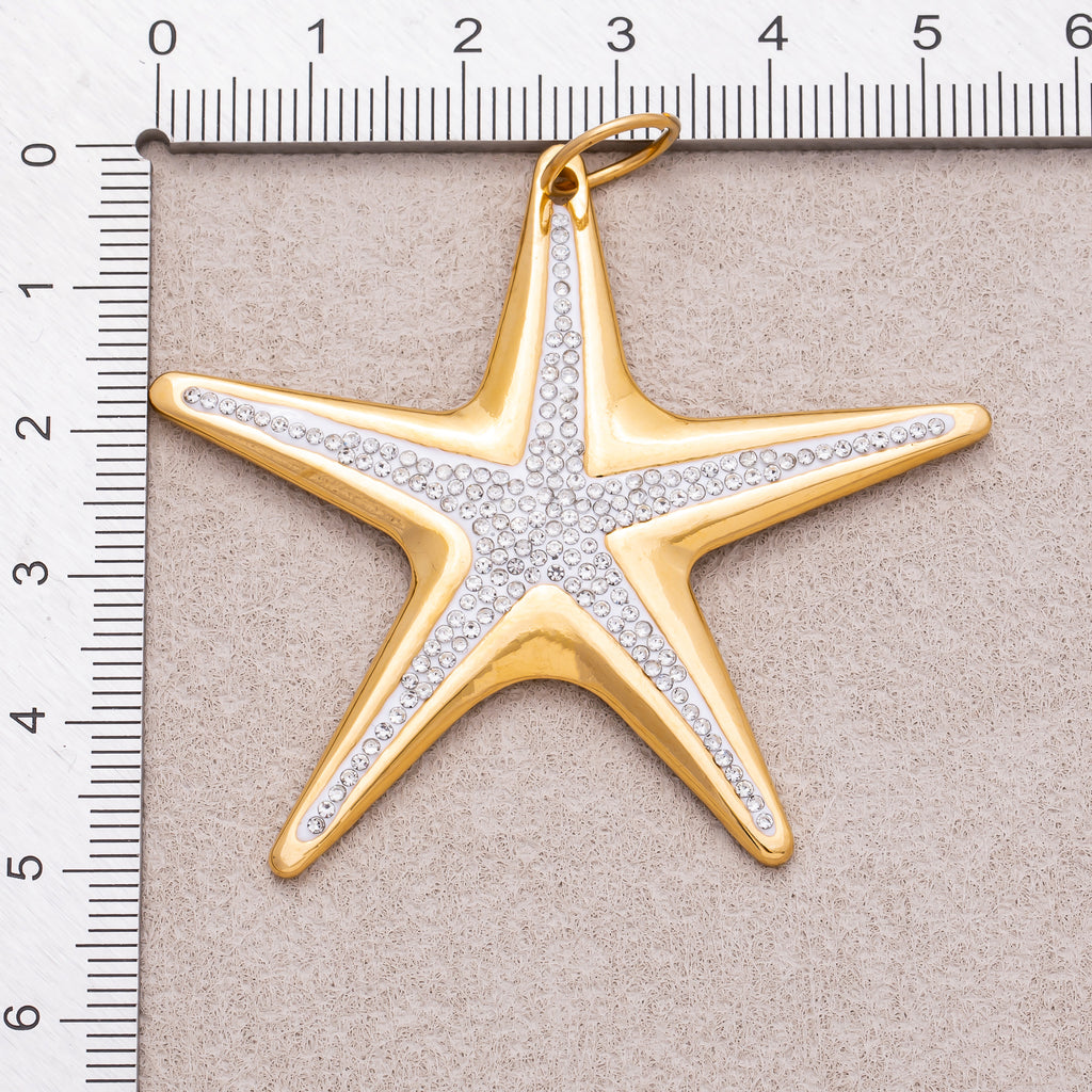 Gold PVD Stainless Steel Micro Paved CZ Ocean Big Starfish Pendant