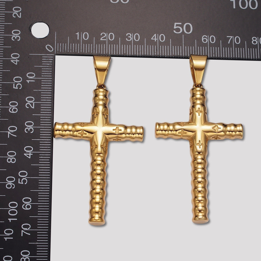 Launch Promo: 14K Gold PVD Stainless Steel Textured Religious Cross Pendant | Sold Each