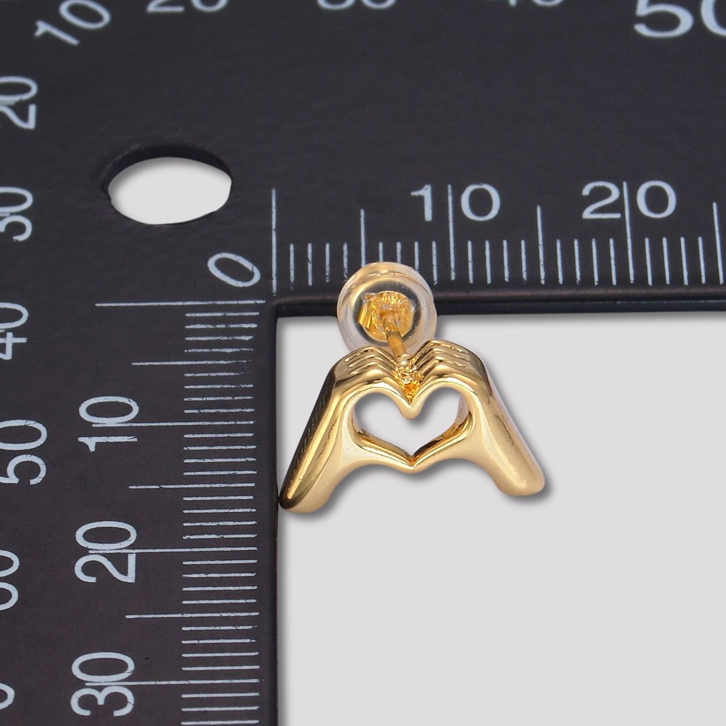 24K Gold Plated Plain Mini Hand Heart Stud Earrings