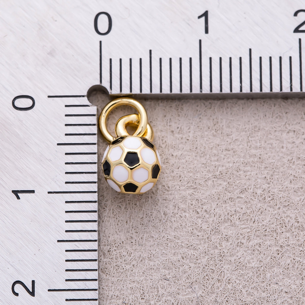 16K Gold Plated Soccer Ball Enamel Charm - Sold Each