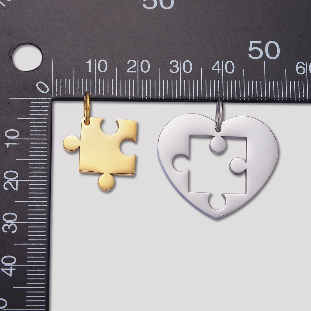 Launch Promo: Gold PVD Stainless Steel Puzzle Piece Heart Pendant Set for Couples | Sold Each