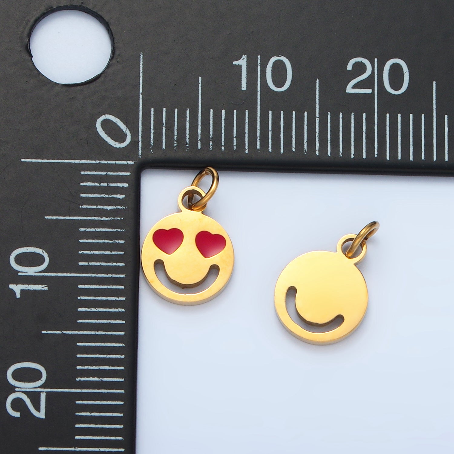 Launch Promo: 24K Gold PVD Stainless Steel Red Heart Eyes Emoticon Enamel Charm | Sold Each