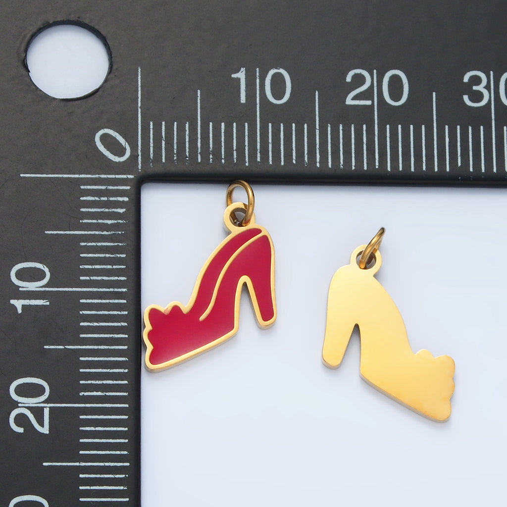 Launch Promo: 24K Gold PVD Stainless Steel Mini Red Heels Fashion Enamel Charm | Sold Each