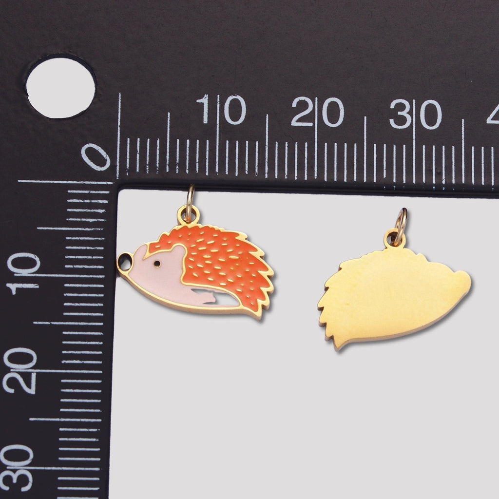 Launch Promo: 24K Gold PVD Stainless Steel Orange Hedgehog Animal Enamel Charm | Sold Each